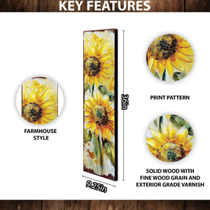 36-inch Summer Oil Sunflower Wooden Porch Sign | Rustic Farmhouse Decor for Door, Wall, Outdoor Entryway Decor | UV Protected & Sealed