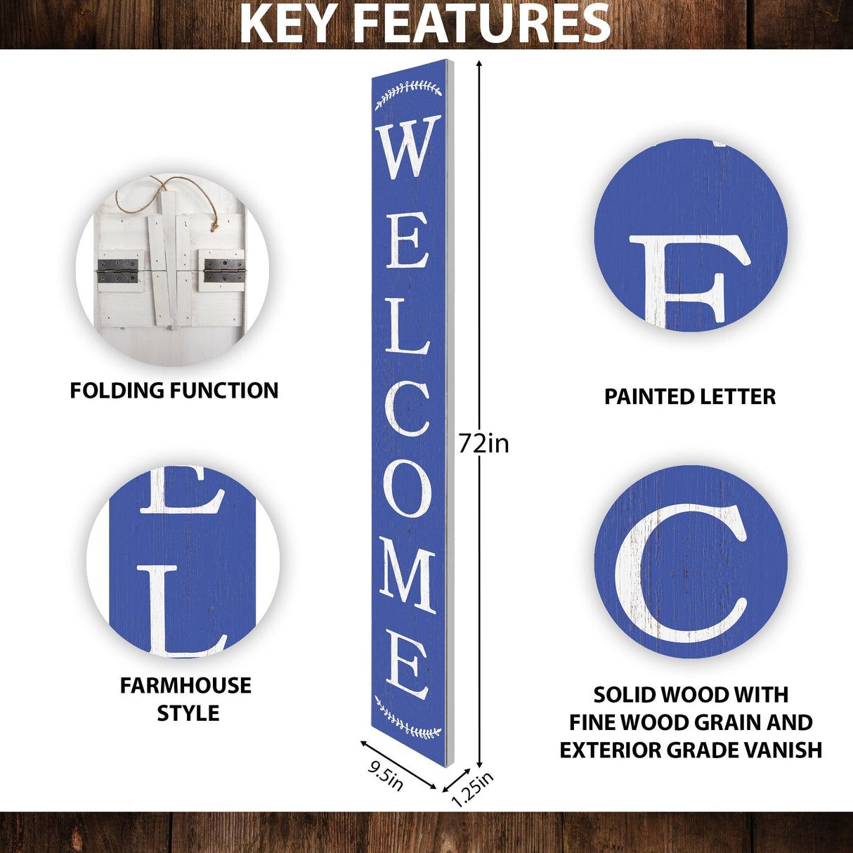 72in Navy Outdoor Welcome Sign | Rustic Sign | Front Door, Entryway Decor | Foldable, Portable | UV Protected & Sealed