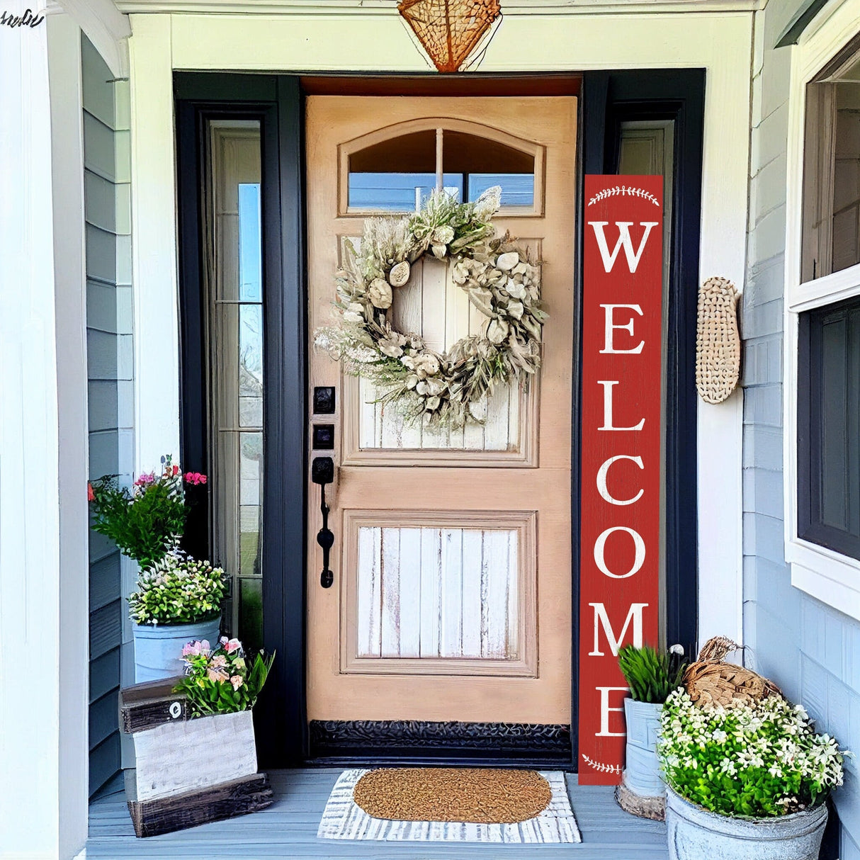 72in Red Outdoor Welcome Sign | Rustic Sign | Front Door, Entryway Decor | Foldable, Portable | UV Protected & Sealed