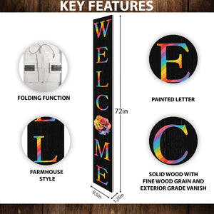 72-inch Pride LGBT Black Outdoor Welcome Sign | Rustic Front Door Sign | Foldable and Portable | UV Protected and Sealed