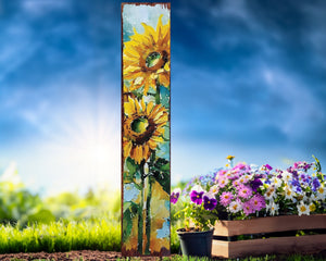 42in Summer Garden Stake - Oil Paint Style Sunflower Decor Plaque - Ideal for Outdoor, Yard, and Garden Decorations