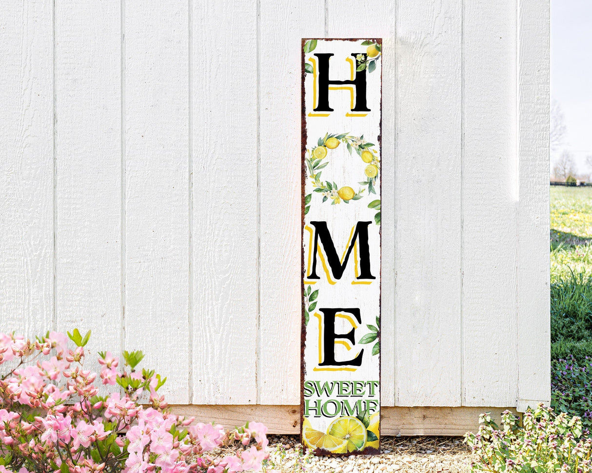 48in Lemon Summer Home Sweet Home Porch Sign | Rustic Wooden Front Door Decor | Outdoor Farmhouse Patio Display Board