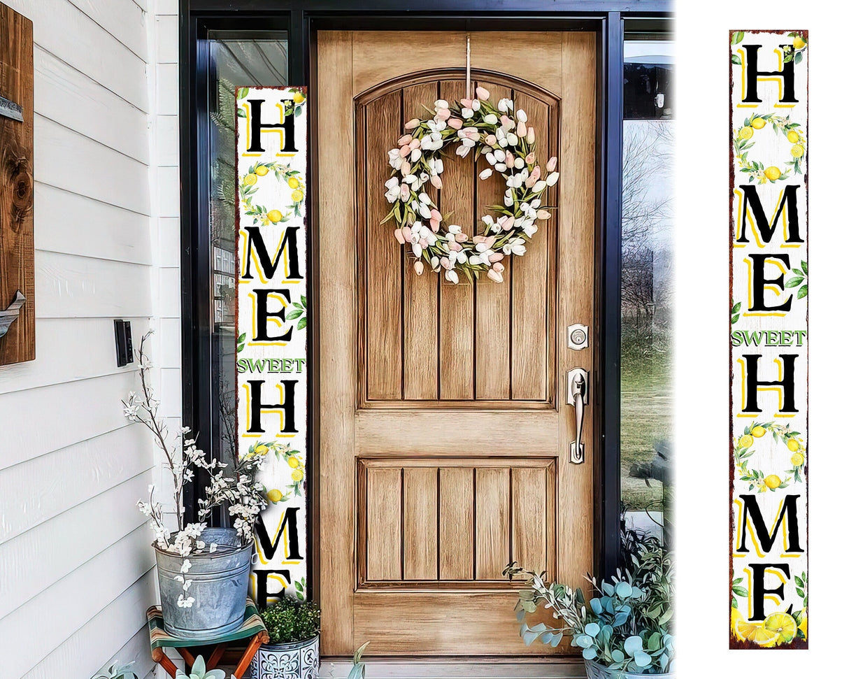 72in Lemon Summer Home Sweet Home Porch Sign | Rustic Wooden Front Door Decor | Outdoor Farmhouse Patio Display Board