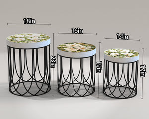 Spring Watercolor Magnolia Accent Table | Farmhouse Style Round End Tables | Perfect for Bedroom, Balcony, Patio