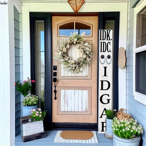 72-Inch Everyday IDK IDC IDGAF Porch Sign | Funny & Humorous Wood Sign | Ideal for Farmhouse Outdoor Entryway, Front Door Wall | White