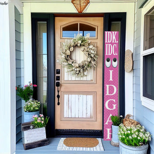 72-Inch Everyday IDK IDC IDGAF Porch Sign | Funny & Humorous Wood Sign | Ideal for Farmhouse Outdoor Entryway, Front Door Wall | Pink