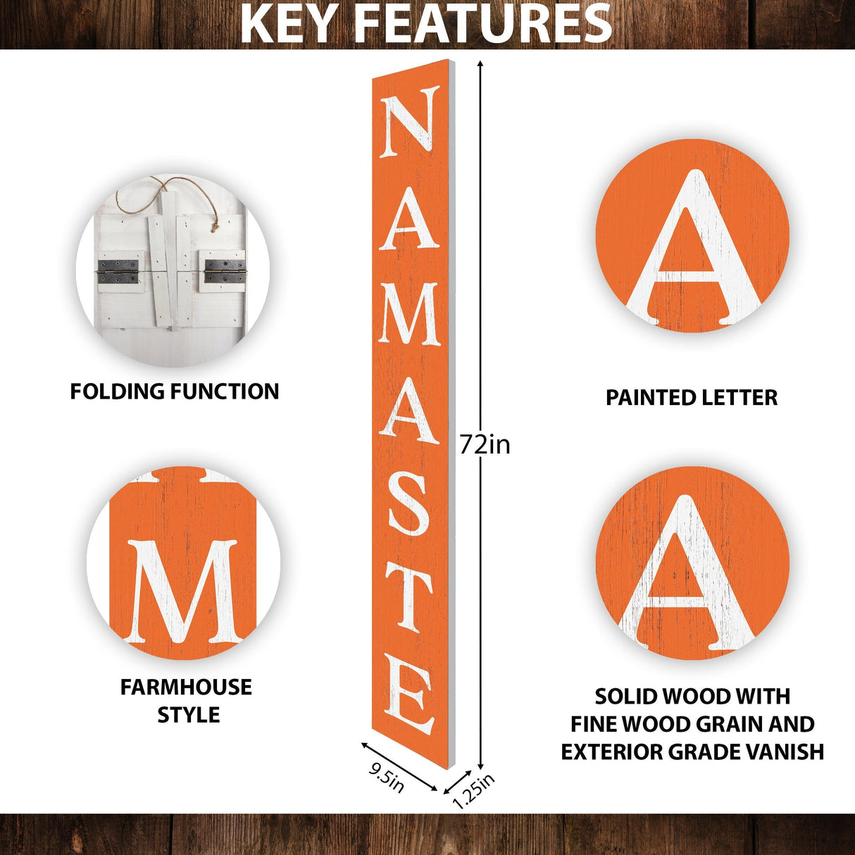 72in Orange Outdoor Namaste Sign - UV Protected, Sealed, Foldable, Portable - Ideal for Front Door and Entryway Decor