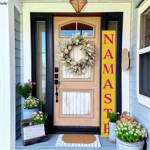 72in Yellow Outdoor Namaste Sign - UV Protected, Sealed, Foldable, Portable - Ideal for Front Door and Entryway Decor
