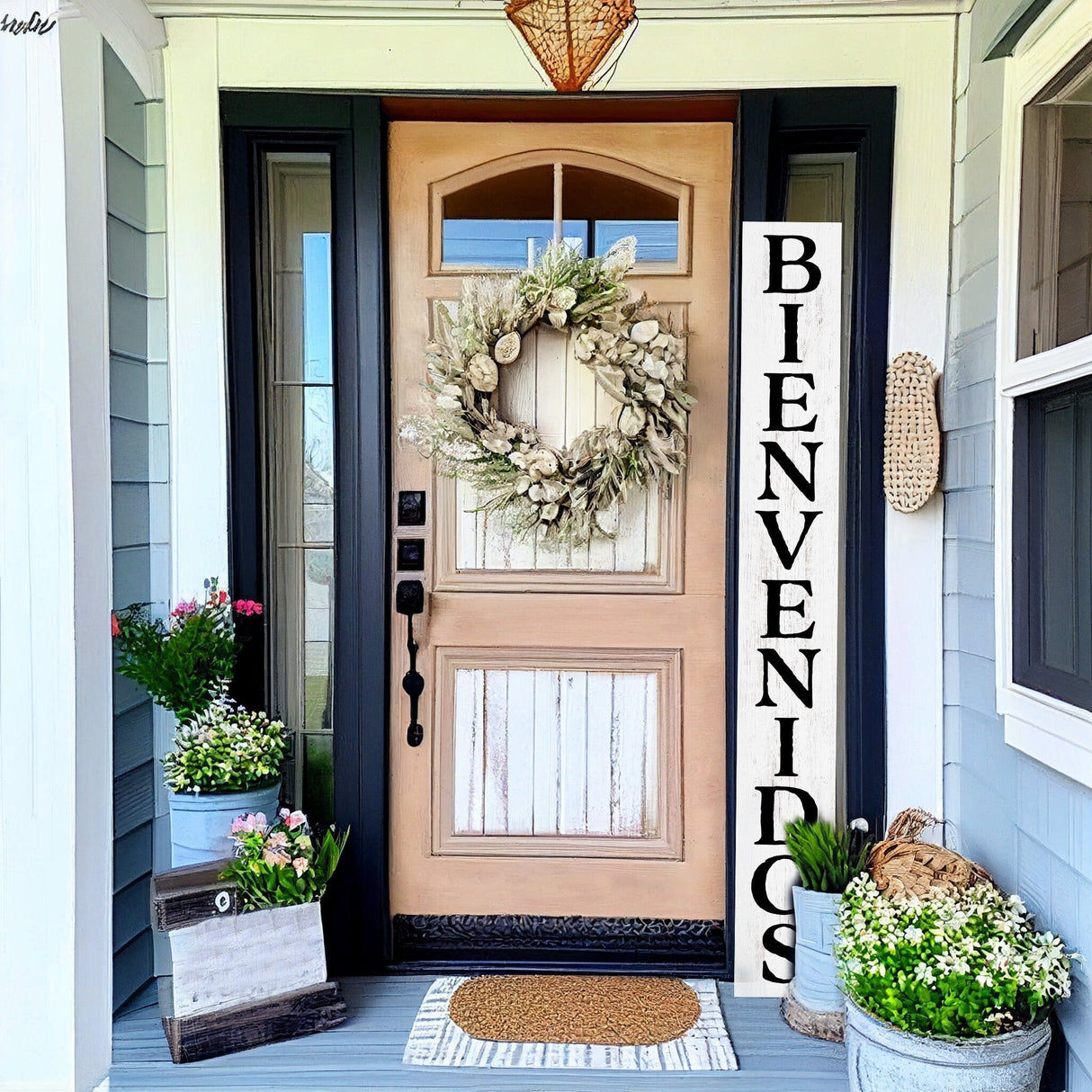 72in White Bienvenido Porch Sign - UV Protected, Sealed, Foldable, Portable - Ideal for Front Door and Entryway Decor