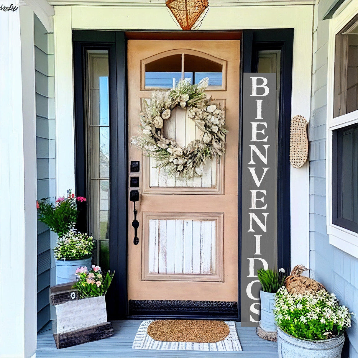 72in Gray Bienvenido Porch Sign - UV Protected, Sealed, Foldable, Portable - Perfect for Front Door and Entryway Decor