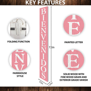 72in Pink Bienvenido Porch Sign - UV Protected, Sealed, Foldable, Portable - Perfect for Front Door and Entryway Decor