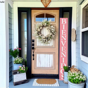 72in Pink Bienvenido Porch Sign - UV Protected, Sealed, Foldable, Portable - Perfect for Front Door and Entryway Decor