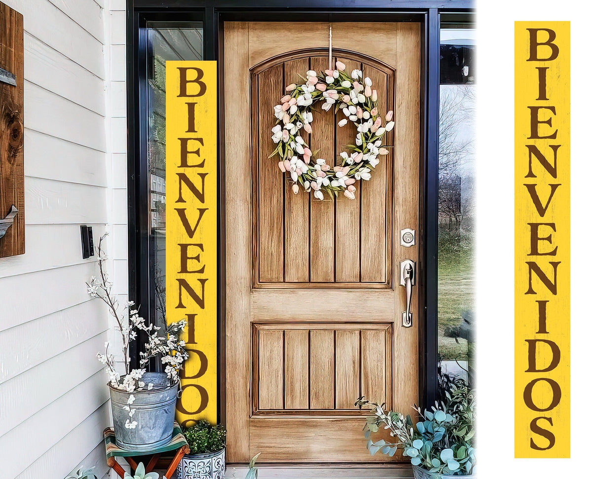 72in Yellow Bienvenido Porch Sign - UV Protected, Sealed, Foldable, Portable - Perfect for Front Door and Entryway Decor