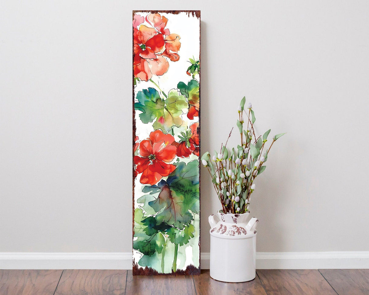 36in Summer-Themed Red Geranium Wooden Porch Sign - Rustic Farmhouse Decor for Door, Wall, Outdoor Entryway
