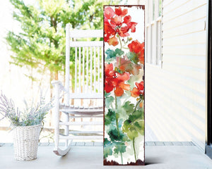 36in Summer Red Geraniums Wooden Porch Sign - Rustic Farmhouse Decor for Door, Wall, Outdoor Entryway Decor