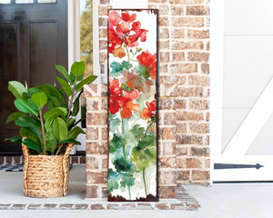 36in Summer Red Geraniums Wooden Porch Sign - Rustic Farmhouse Decor for Door, Wall, Outdoor Entryway Decor
