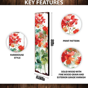 36in Summer Red Geraniums Wooden Porch Sign - Rustic Farmhouse Decor for Door, Wall, Outdoor Entryway Decor