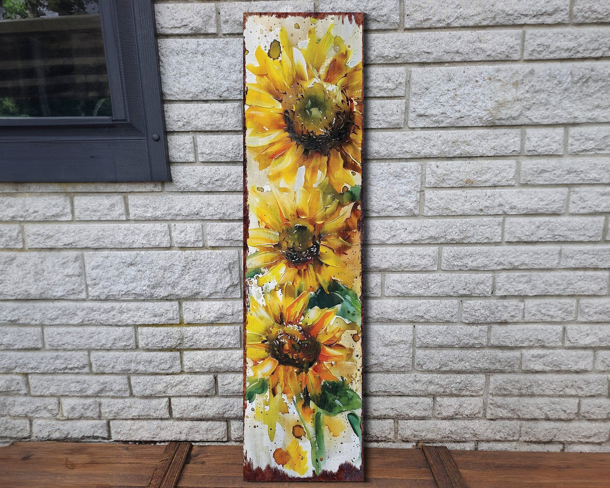 36-inch Summer Oil Sunflower Porch Sign | Rustic Farmhouse Decor for Door, Wall, Outdoor Entryway Foyer Decoative | UV Protected & Sealed
