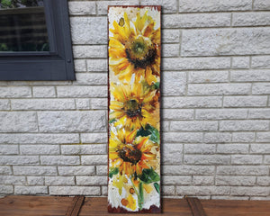 36-inch Summer Oil Sunflower Porch Sign | Rustic Farmhouse Decor for Door, Wall, Outdoor Entryway Foyer Decoative | UV Protected & Sealed