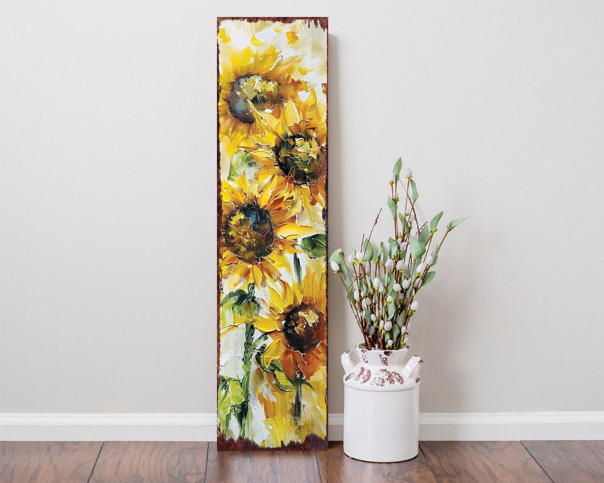 36-inch Summer Oil Sunflower Wooden Porch Sign | Rustic Farmhouse Decor for Door, Wall, Outdoor Entryway Foyer | UV Protected & Sealed