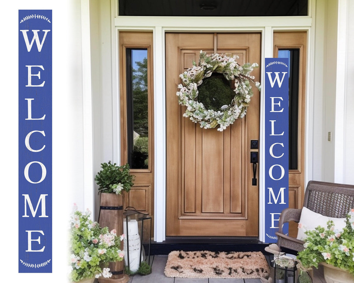 72in Navy Outdoor Welcome Sign | Rustic Sign | Front Door, Entryway Decor | Foldable, Portable | UV Protected & Sealed