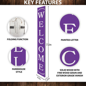 72in Violet Outdoor Welcome Sign | Rustic Sign | Front Door, Entryway Decor | Foldable, Portable | UV Protected & Sealed