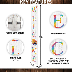 72-inch Pride LGBT White Outdoor Welcome Sign | Rustic Front Door Sign | Foldable and Portable | UV Protected and Sealed