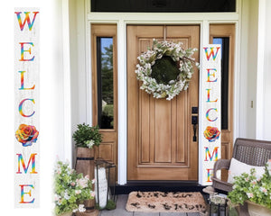 72-inch Pride LGBT White Outdoor Welcome Sign | Rustic Front Door Sign | Foldable and Portable | UV Protected and Sealed