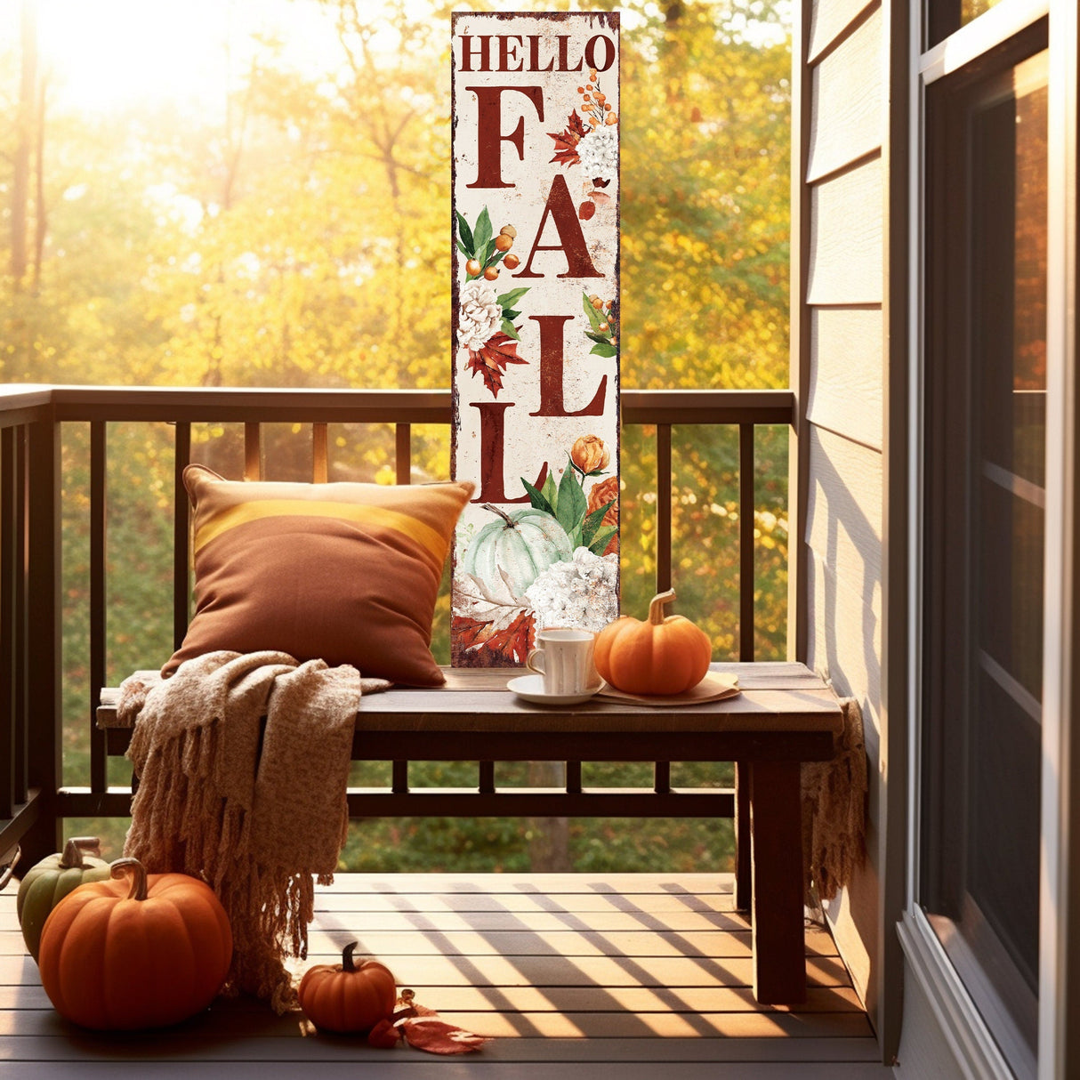 Reversible 36-Inch Rustic Autumn Porch Sign
