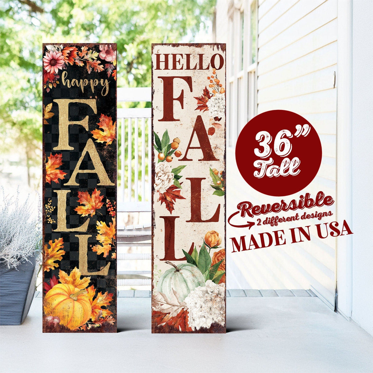 Reversible 36-Inch Rustic Autumn Porch Sign
