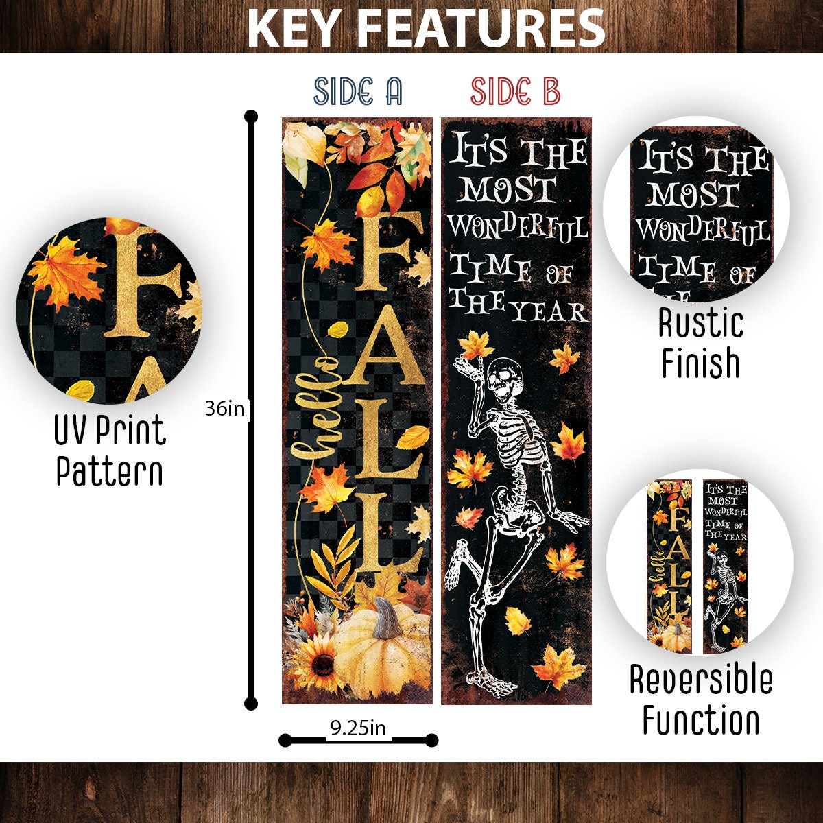 Reversible 36" Fall & Halloween Porch Sign