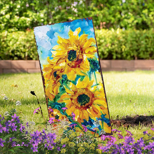 30in Summer Garden Stake - Oil Paint Style Sunflower Decor | Great for Outdoor Decor, Yard Art, and Garden Decoration