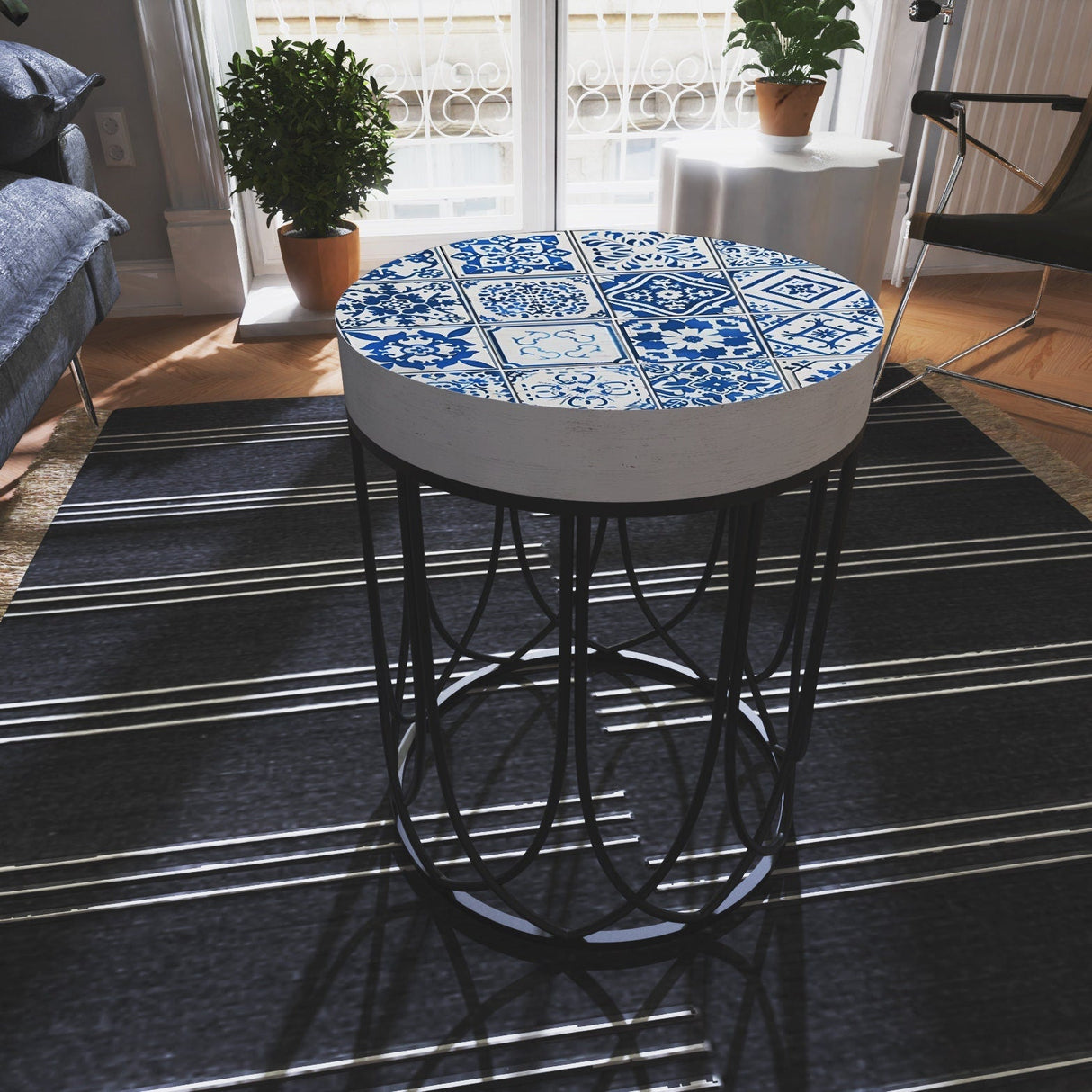 Moroccan Blue Patterned Tiles Accent Table
