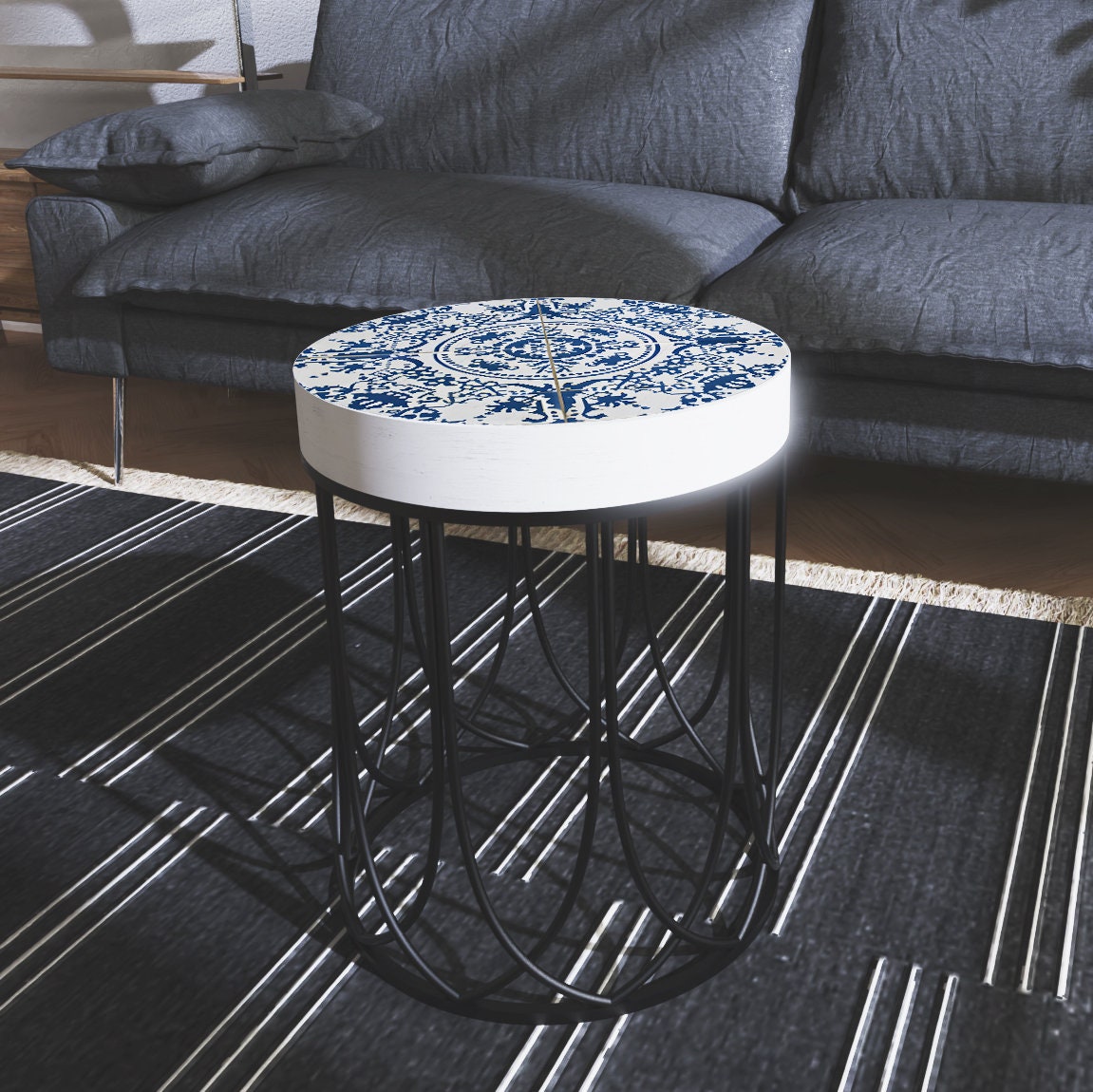 Moroccan Geometric Blue Tiles Accent Table