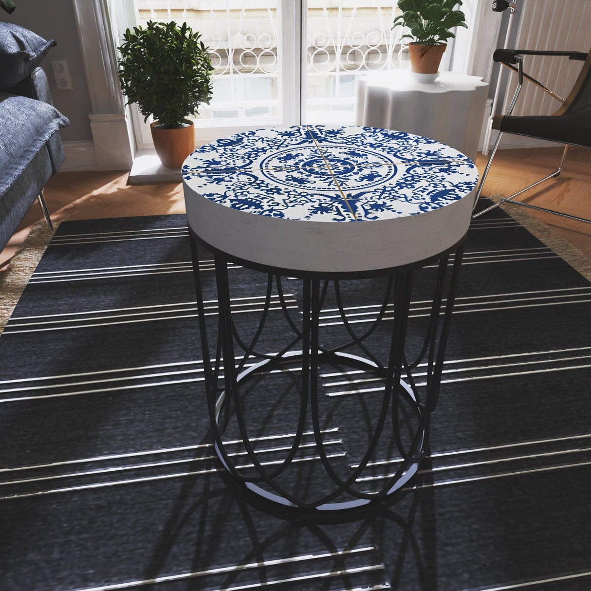 Moroccan Geometric Blue Tiles Accent Table