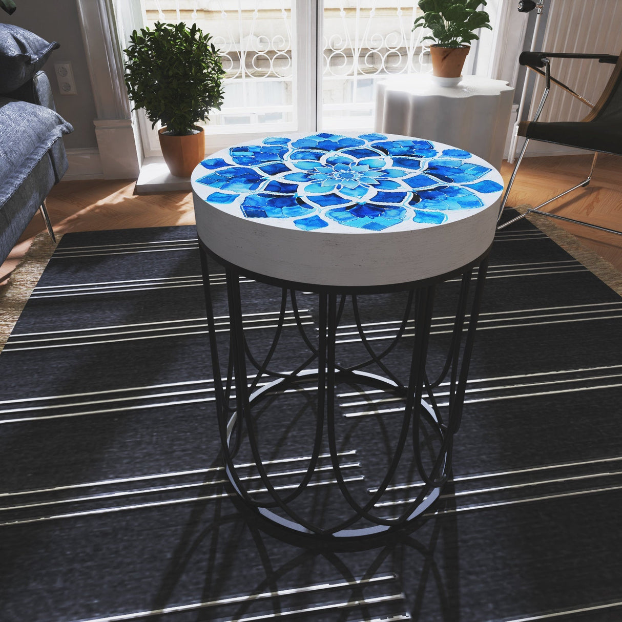 Moroccan Blue Floral Tiles Accent Table