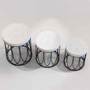 White Farmhouse Accent Table Set- 3 Piece Set