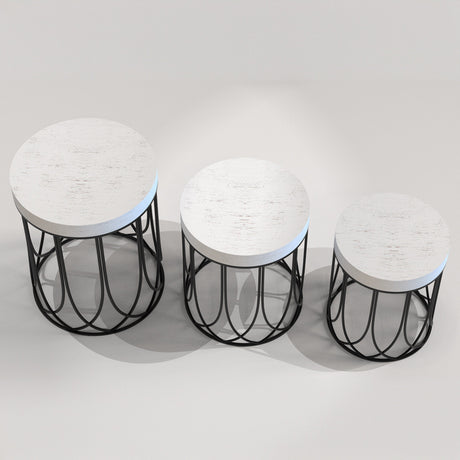White Farmhouse Accent Table Set- 3 Piece Set