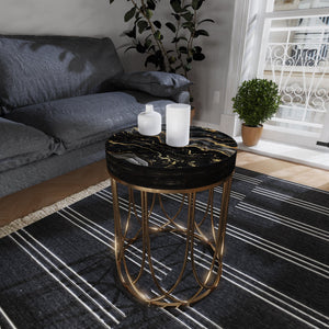 Black & Gold Marble Pattern Accent Table