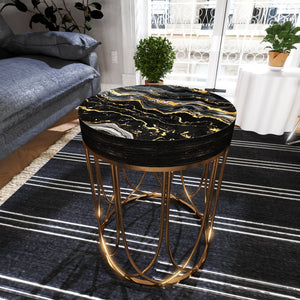 Black & Gold Marble Pattern Accent Table