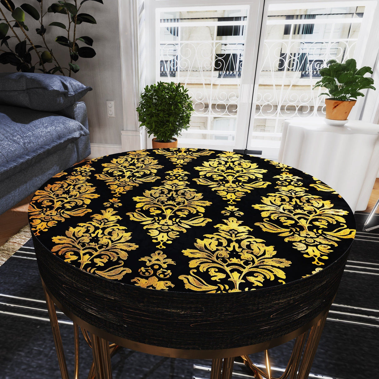 Black & Gold Victorian Pattern Accent Table