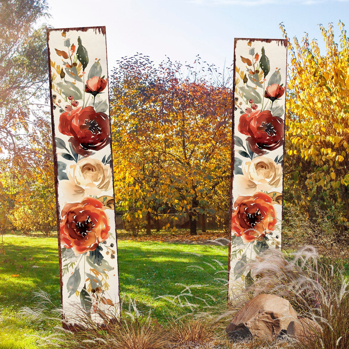42in Fall Garden Stake - Watercolor Boho Floral Bouquet Decor - Ideal for Outdoor Decor, Yard Art, and Garden Decorations