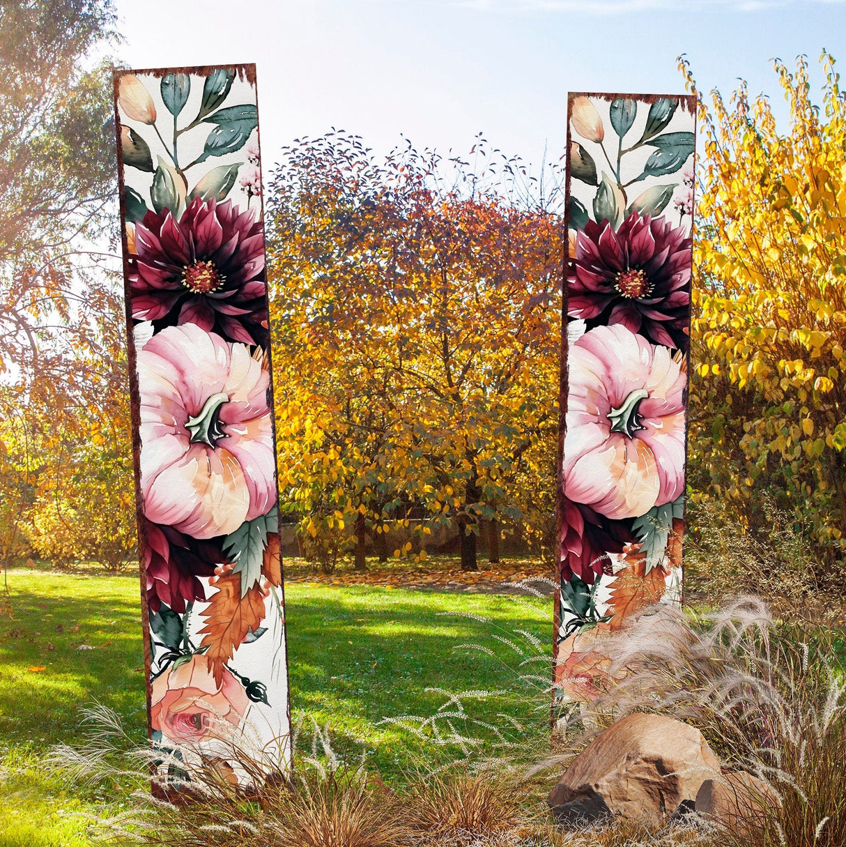 42" Watercolor Pumpkin Garden Stake