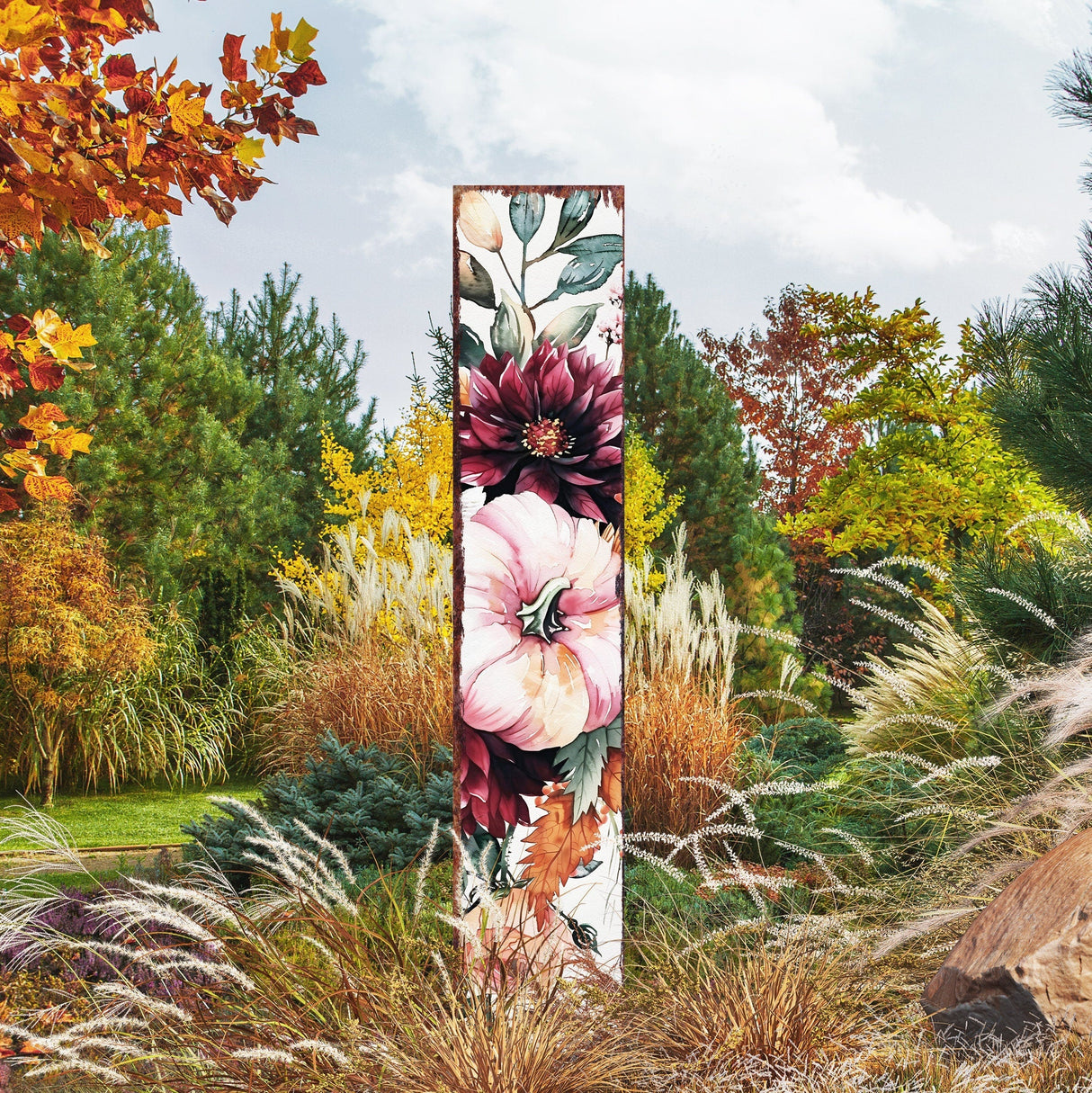 42" Watercolor Pumpkin Garden Stake
