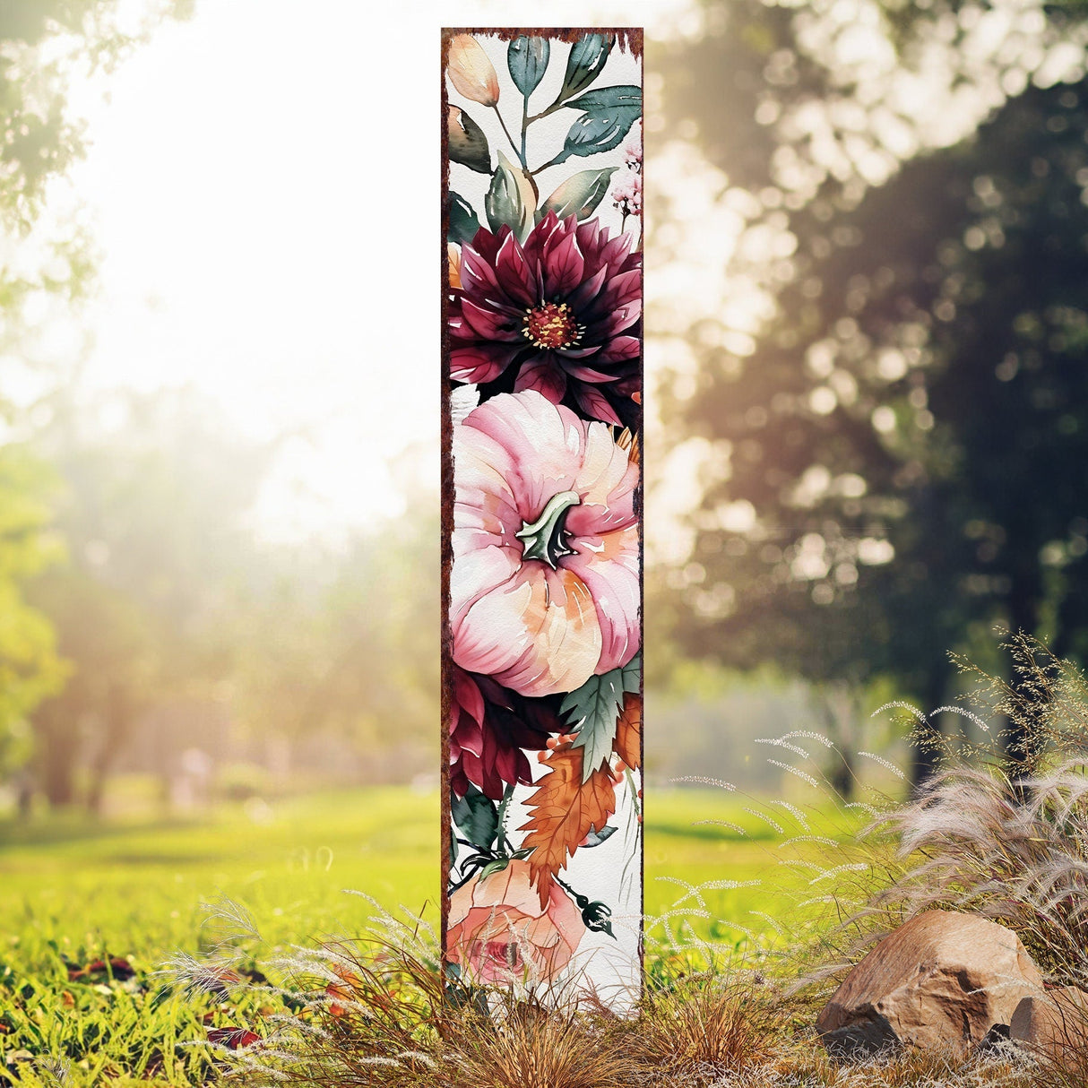 42" Watercolor Pumpkin Garden Stake