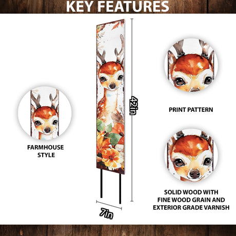 42in Fall Garden Stake - Watercolor Fall Baby Deer Decor - Ideal for Outdoor Decor - Yard Art and Garden Decorative
