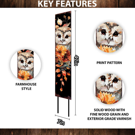 42in Fall Garden Stake with Watercolor Baby Owl - Perfect for Outdoor Decor, Yard Art, and Garden Decoration - Autumn Garden Accent