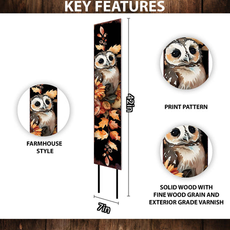 42-inch Fall Garden Stake | Watercolor Baby Owl | Perfect for Outdoor Decor | Yard Art | and Garden Decoration , Autumn Garden Accent