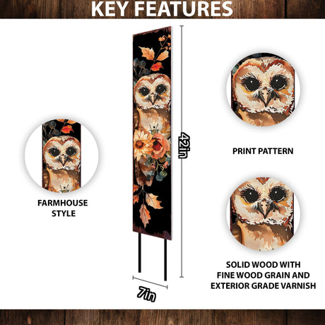 42-inch Fall Garden Stake | Watercolor Baby Owl | Perfect for Outdoor Decor , Yard Art and Garden Decoration , Autumn Garden Accent