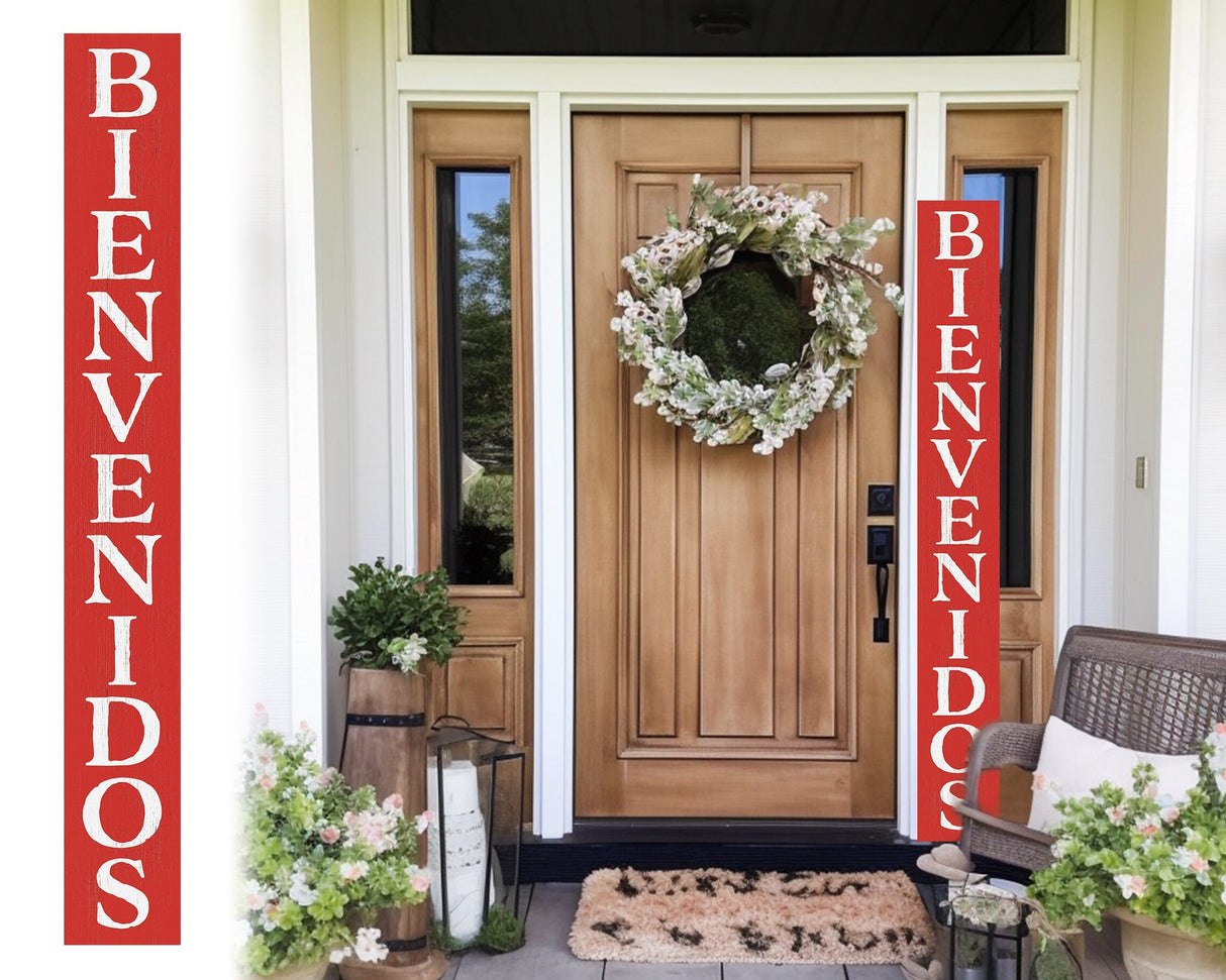 72in Red Bienvenido Porch Sign - UV Protected, Sealed, Foldable, Portable - Perfect for Front Door and Entryway Decor